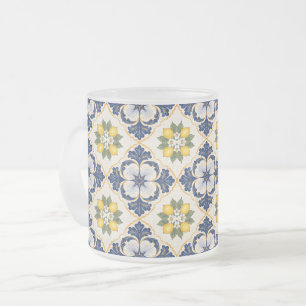 Mediterranean Lemon Tile Italian Talavera Frosted Glass Coffee Mug
