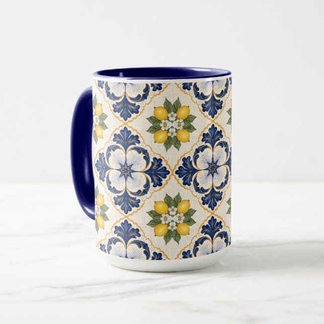 Mediterranean Lemon Tile Italian Talavera Mug (Front Left)