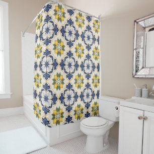 Mediterranean Lemon Tile Italian Talavera Shower Curtain