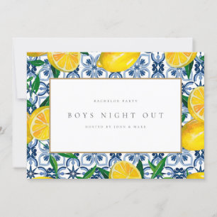 Mediterranean Lemon Tiles Bachelor Party Card