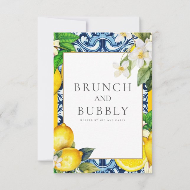 Mediterranean Lemon Tiles Bridal Shower Card (Front)