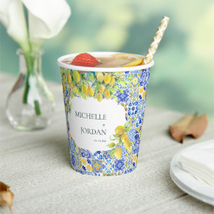 Mediterranean Lemon Tiles Wedding Paper Cups