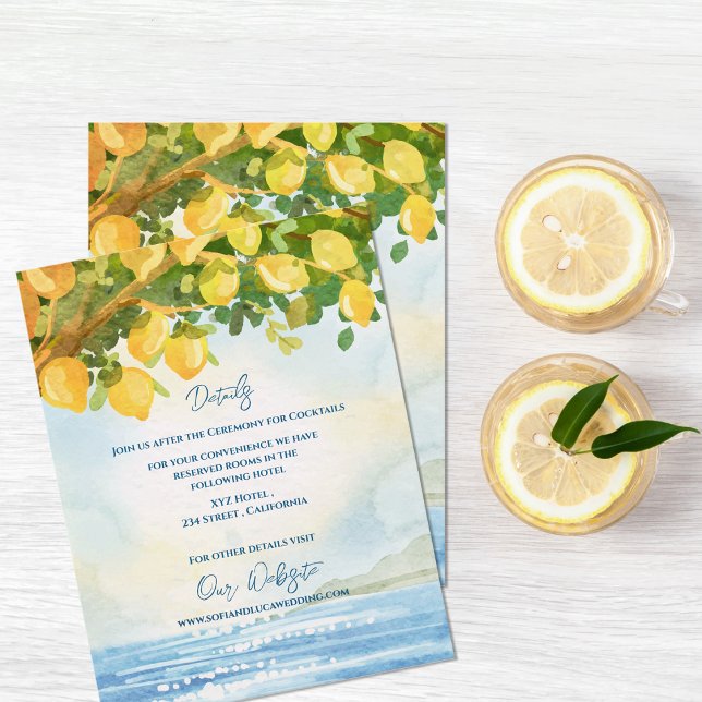 Mediterranean Lemon Watercolor Wedding Details Enclosure Card (Mediterranean Lemon Watercolor Wedding Details Enclosure Card)
