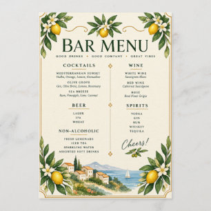 Mediterranean Lemon Wedding Bar Menu Italian Coa