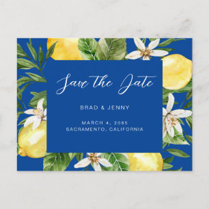 Mediterranean Lemon Wedding Blue Save the Date  Invitation Postcard
