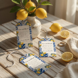 Mediterranean Lemon Wedding Gift Tags Blue Tile