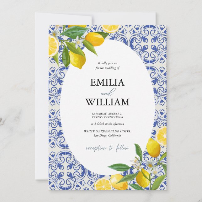 Mediterranean Lemon Wedding photo Invitation (Front)