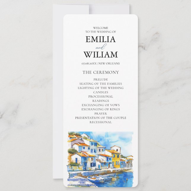 Mediterranean Lemon Wedding Program Card (Front)