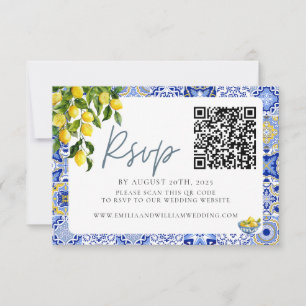 Mediterranean Lemon Wedding QR Code RSVP Card