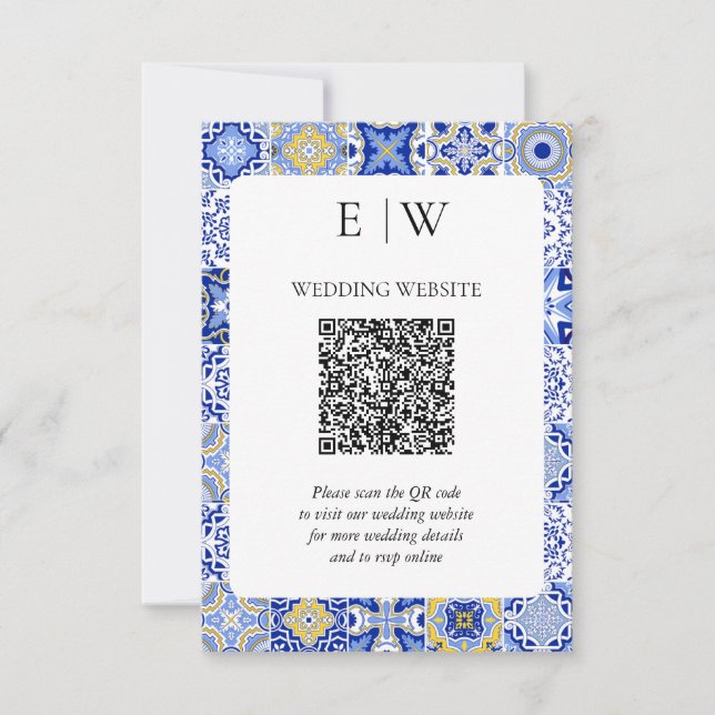 Mediterranean Lemon Wedding QR Code RSVP Card (Front)