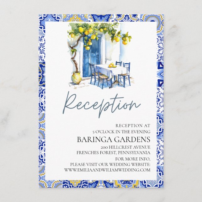Mediterranean Lemon Wedding Reception Card (Front)