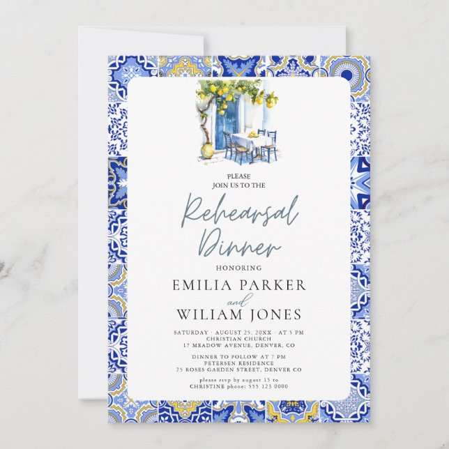 Mediterranean Lemon Wedding rehearsal dinner Invitation (Front)
