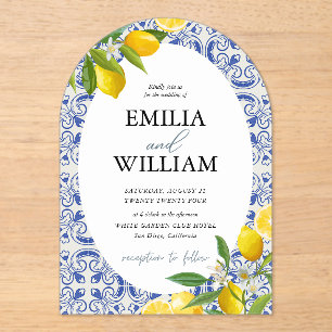 Mediterranean Lemon Wedding Summer Acrylic Invitations