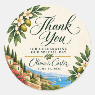 Mediterranean Lemon Wedding Thank You Sticker It