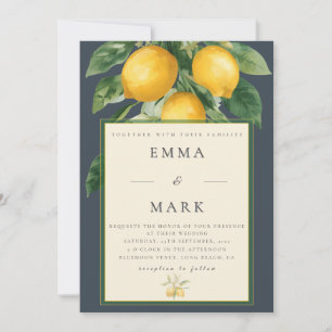 Mediterranean Lemon with QR Code   Charcoal Blue Invitation