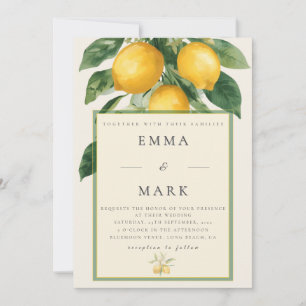Mediterranean Lemon with QR Code Ivory Invitation