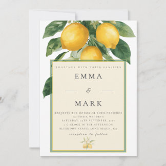 Mediterranean Lemon with QR Code | White Invitation