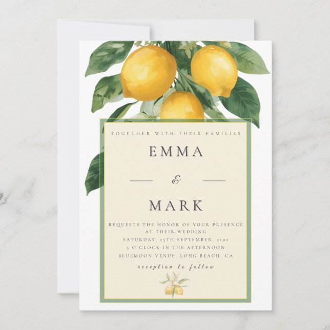 Mediterranean Lemon with QR Code | White Invitation (Front)