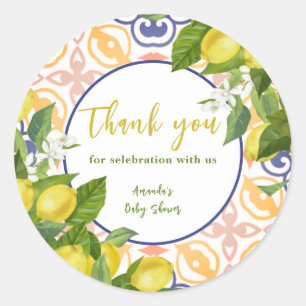 Mediterranean Lemon Yellow Fruit Baby Shower Classic Round Sticker