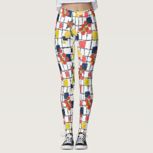 Mediterranean Lemons and Tomatoes Plaid Leggings