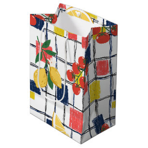 Mediterranean Lemons and Tomatoes Plaid Medium Gift Bag