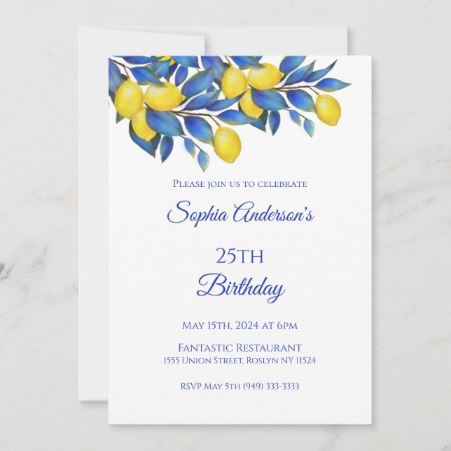 Mediterranean-Lemons- Birthday Invitation (Front)