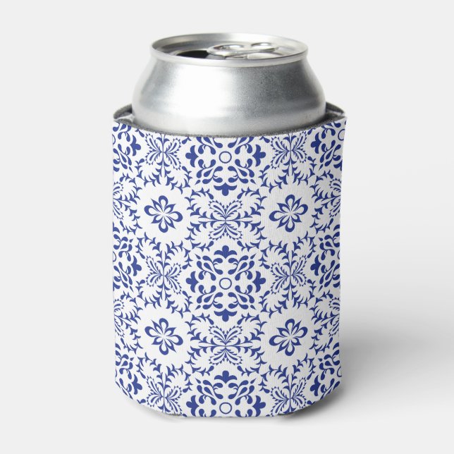 Mediterranean Lemons Blue Mosaic Tile Wedding Can Cooler (Can Front)
