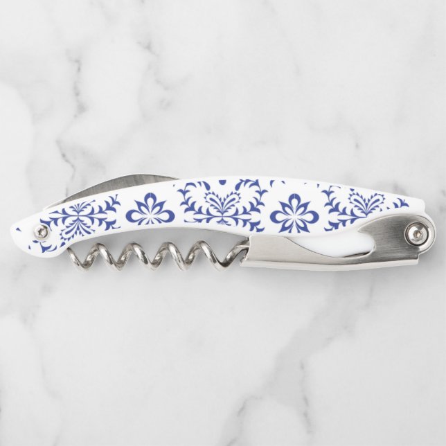Mediterranean Lemons Blue Mosaic Tile Wedding Corkscrew (Back)