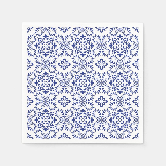 Mediterranean Lemons Blue Mosaic Tile Wedding Napkin (Front)