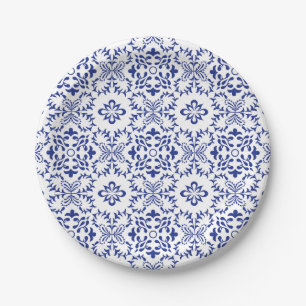 Mediterranean Lemons Blue Mosaic Tile Wedding Paper Plate