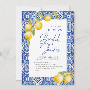 Mediterranean Lemons Blue Tiles Bridal Shower Invitation