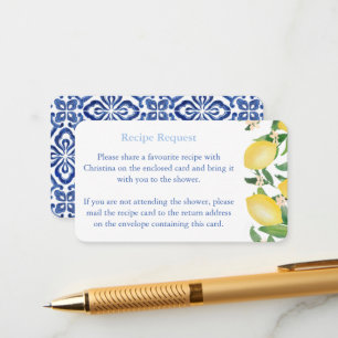 Mediterranean Lemons Blue Tiles Recipe Request Enclosure Card