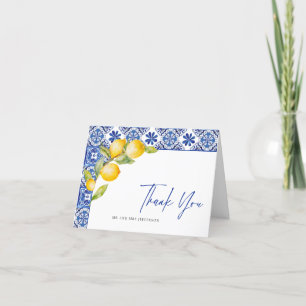 Mediterranean Lemons Blue Tiles Wedding Thank You Card