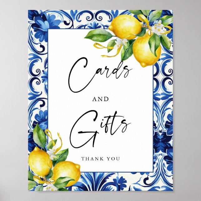 Mediterranean Lemons Bridal Shower Cards and Gifts Poster (Front)