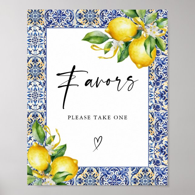 Mediterranean Lemons Bridal Shower Favours Sign (Front)