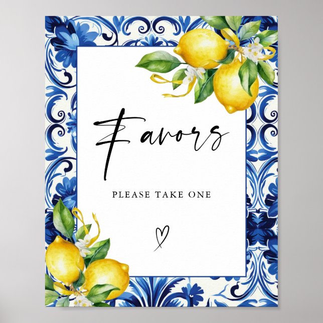 Mediterranean Lemons Bridal Shower Favours Sign (Front)