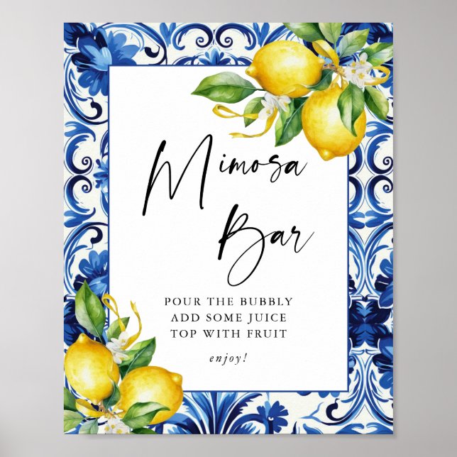 Mediterranean Lemons Bridal Shower Mimosa Bar Sign (Front)