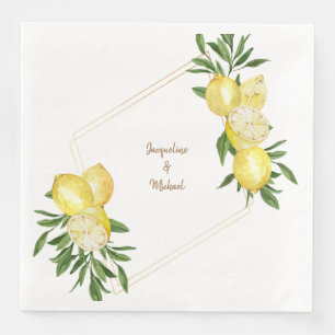Mediterranean Lemons Gold Text & Frame  Napkin