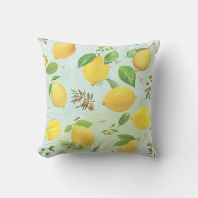 Mediterranean Lemons & Olives Kitchen Throw Pillow (Front)