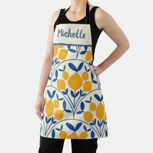 Mediterranean Lemons on Blue scallop shape custom Apron