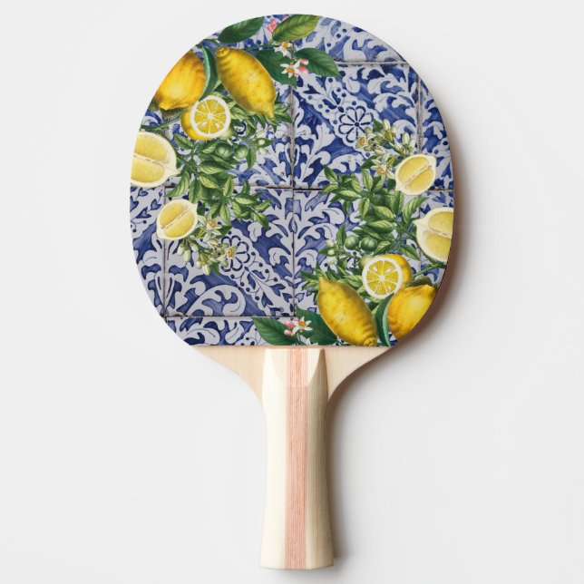 Mediterranean Lemons Portuguese Tiles Table Tennis Ping Pong Paddle (Front)