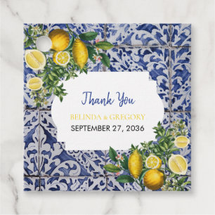 Mediterranean Lemons Portuguese Tiles Wedding  Favour Tags