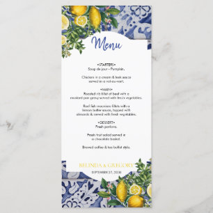 Mediterranean Lemons Portuguese Tiles Wedding Menu
