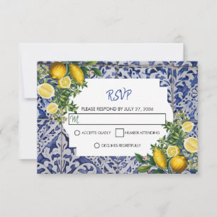 Mediterranean Lemons Portuguese Tiles Wedding RSVP Card