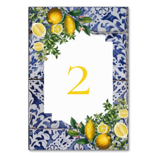 Mediterranean Lemons Portuguese Tiles Wedding Table Number