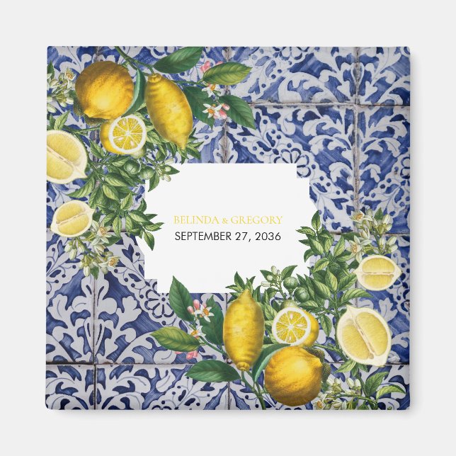 Mediterranean Lemons Portuguese Wedding Favour Magnet (Front)