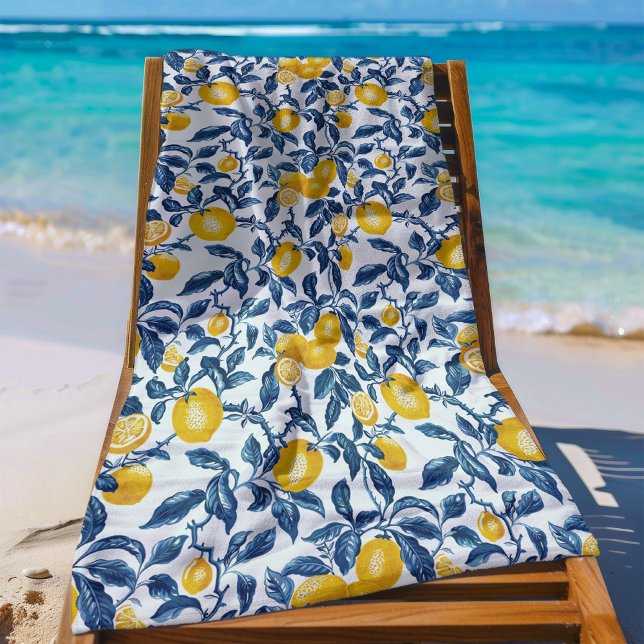 Mediterranean Lemons Seamless Pattern Beach Towel (mediterranean lemon seamless pattern beach towel)