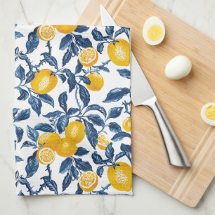 Mediterranean Lemons Seamless Pattern Tea Towel