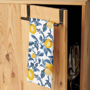 Mediterranean Lemons Seamless Pattern Tea Towel