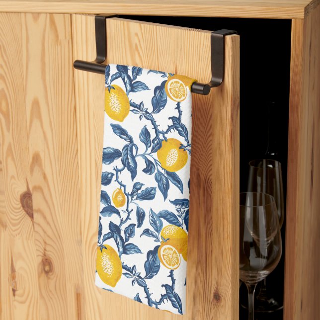 Mediterranean Lemons Seamless Pattern Tea Towel (Thirds Fold)
